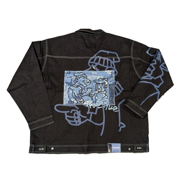 Vintage Y2K Raw Blue 3XL Denim Jacket NWT! Deadstock Urban Hip Hop Graffiti - Picture 1 of 16
